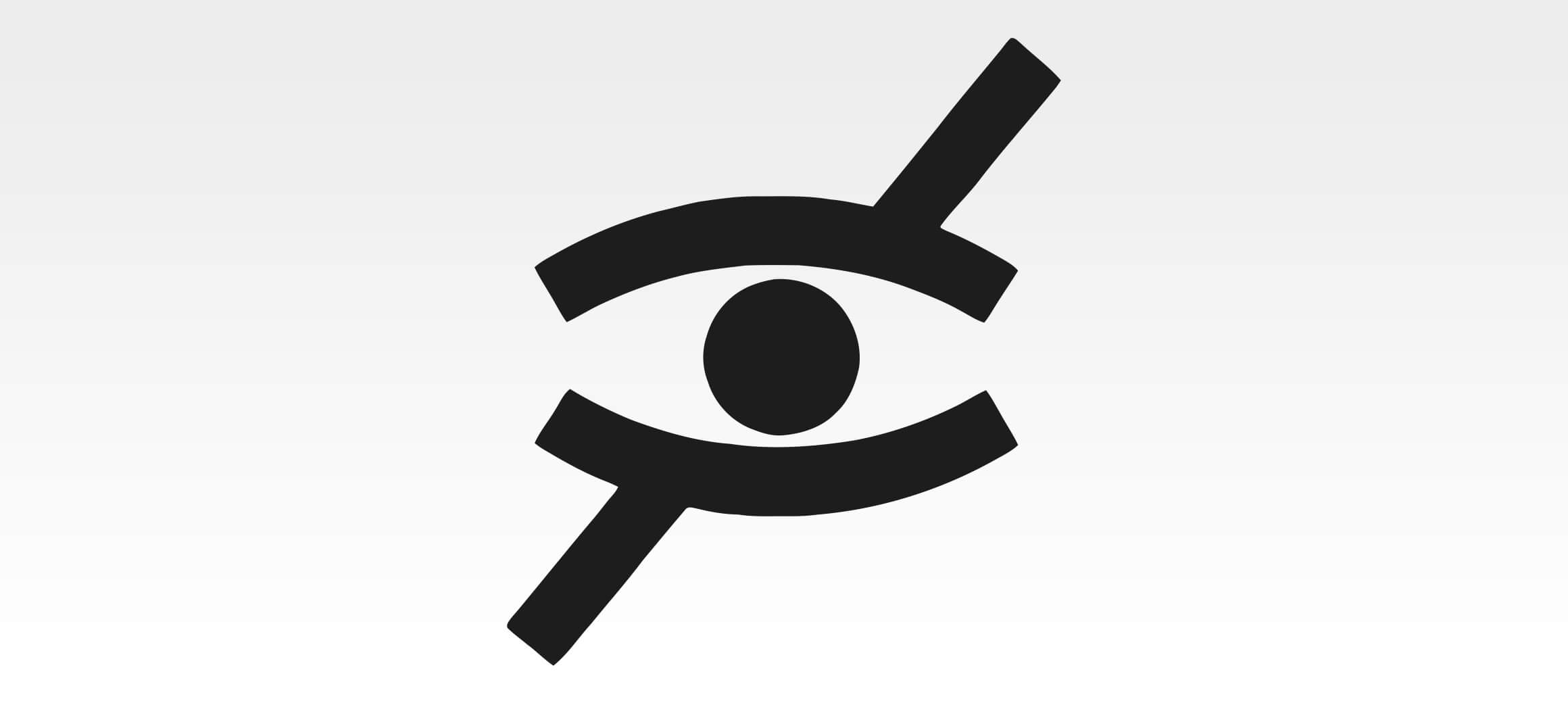 Das Symbol der Audiodeskription: Ein Auge das halb durchgestrichen ist